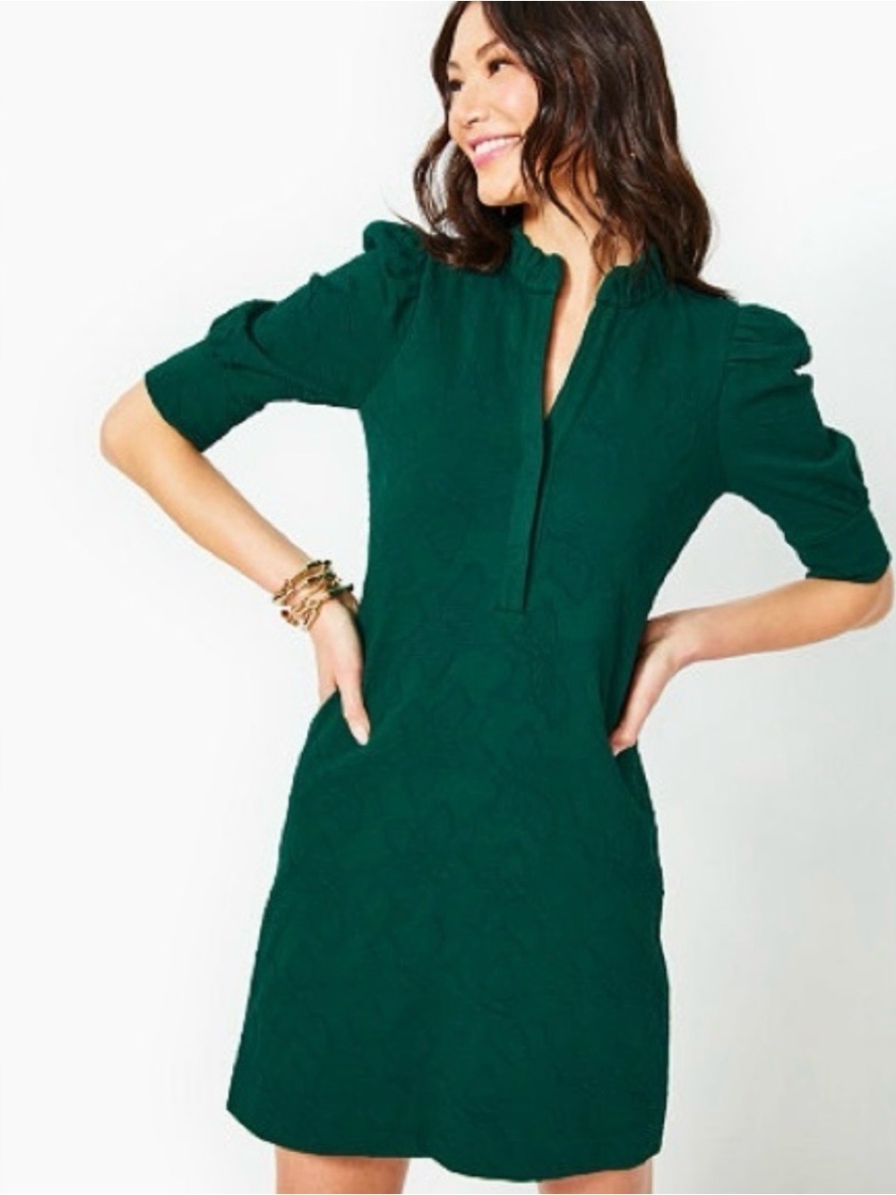 Lilly Pulitzer Elsey Elbow Sleeve Dress Evergreen Jacquard Size M - Picture 2 of 9